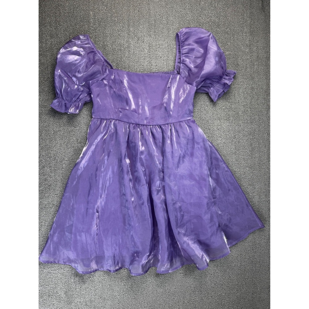 Thirty Thirty Dress Medium Purple Organza Smocked Babydoll Mini Iridescent